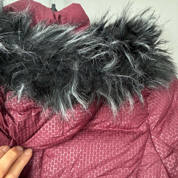 THE NORTH FACE fur hooded down parkina in deep red burgundy size S - Picture 11 of 16